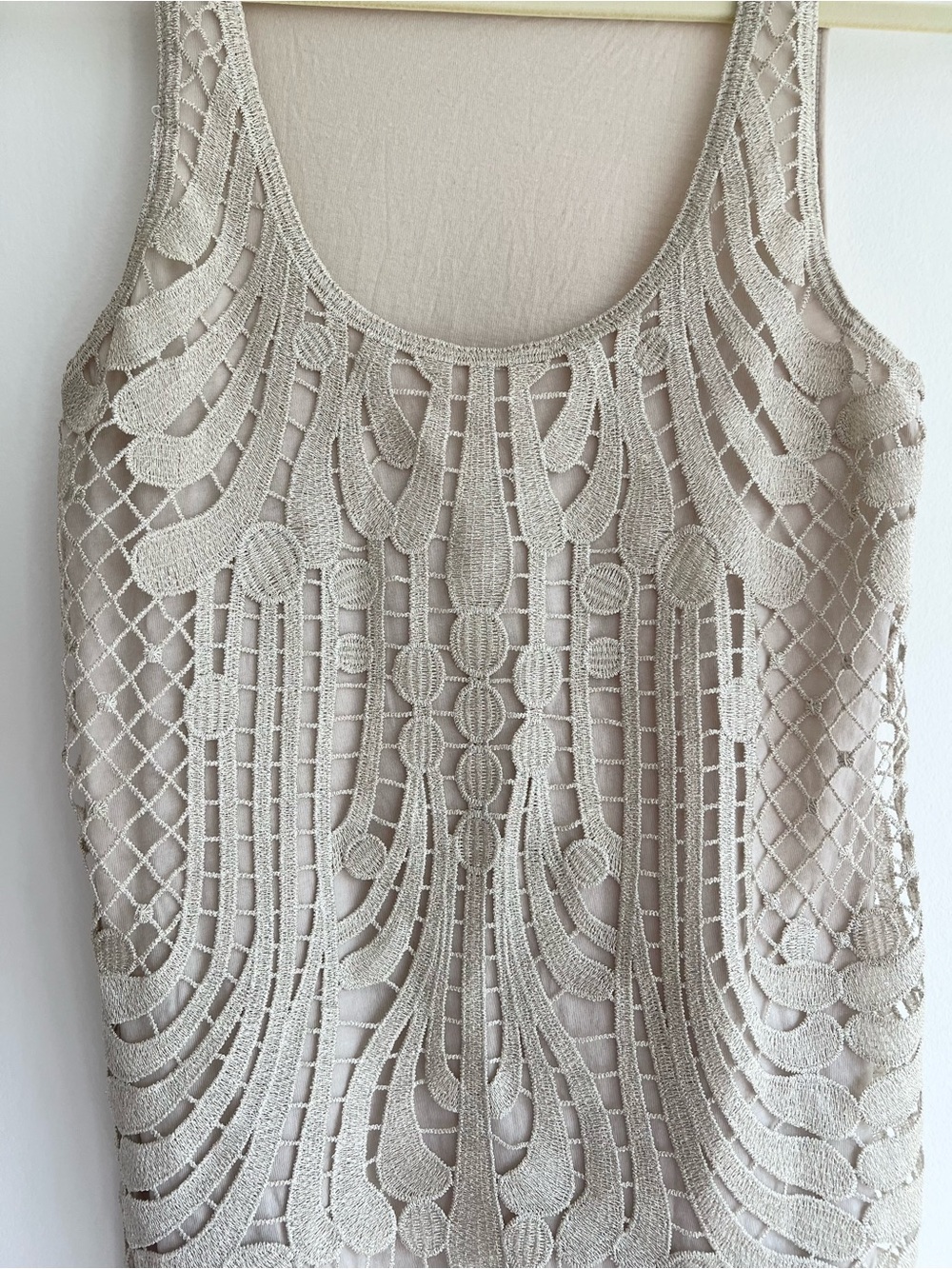 Express Beige Metallic Crochet Lace Overlay Tank Top | Women’s Small - Picture 3 of 7